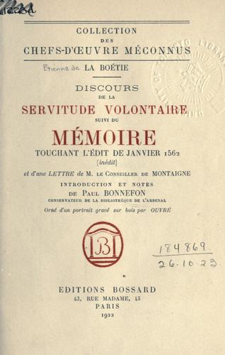 Discours de la servitude volontaire (French language, 1922, Bossard)