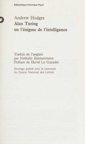 Alan Turing (French language, 1988, Payot)